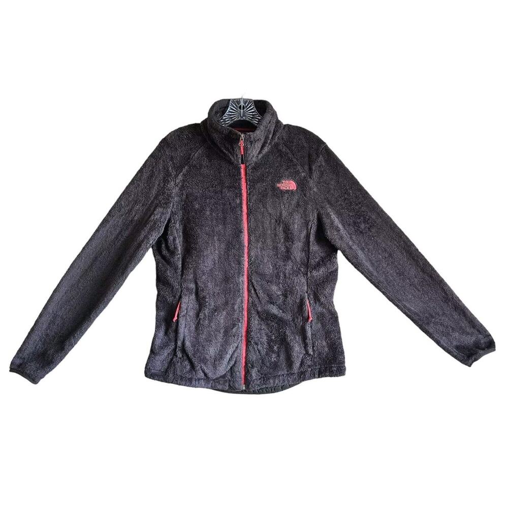 THE NORTH FACE Women's L Jacket Full Zip Olive Green Orange Fuzzy Zip Pockets 40